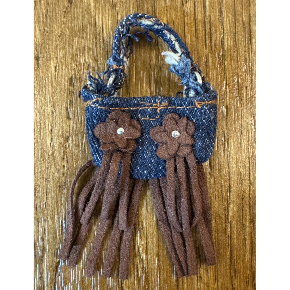Bratz Doll Wild Wild West Replacement Denim Faux Brown Leather Fringed Bag Purse
